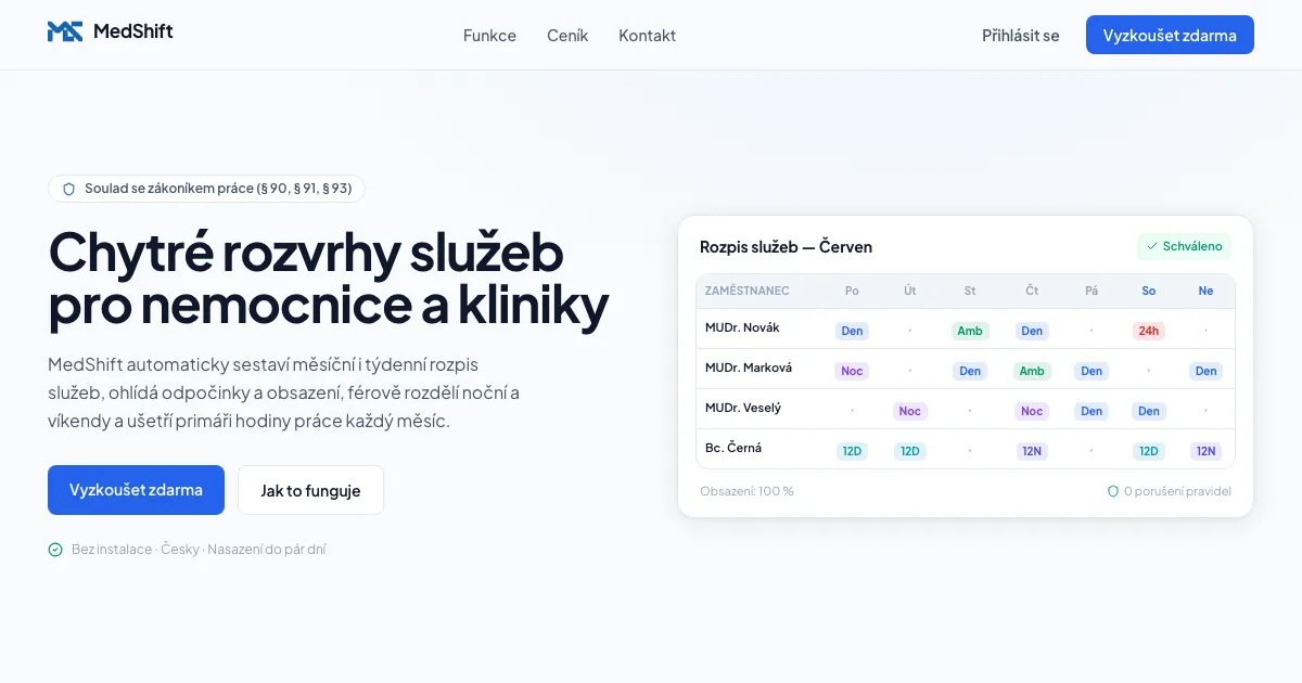 MedShift — rozvrhy služeb, které sedí na první pokus